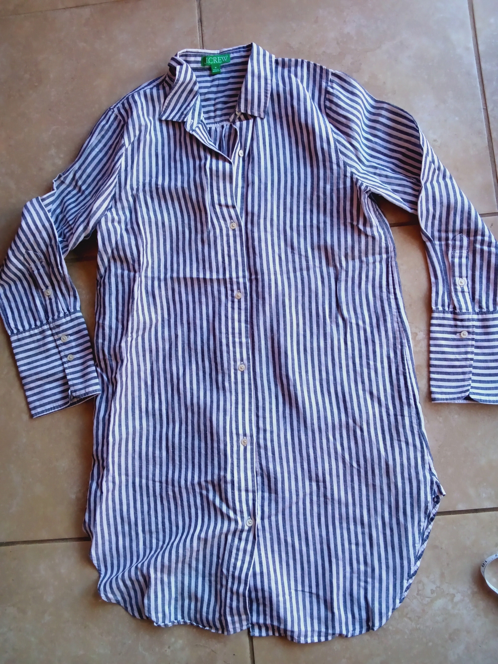 J. Crew Women's Navy White  Stripe shirt Dress Linen-cotton  Size M